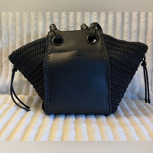 Steve Madden Black Woven & Smooth Leather Drawstring Tote